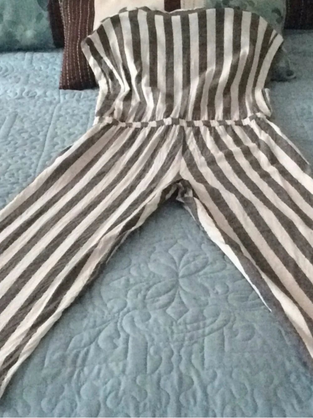 ICHI Jumpsuit Gray White Gold Stripes Size Medium 38